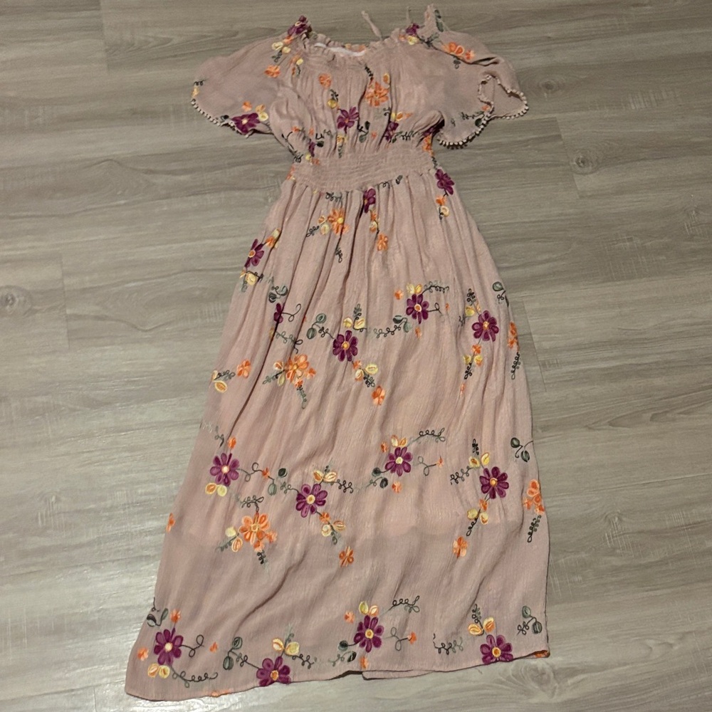 Anthropologie Kindred Blush Floral Embroidered Dress - Picture 3 of 3